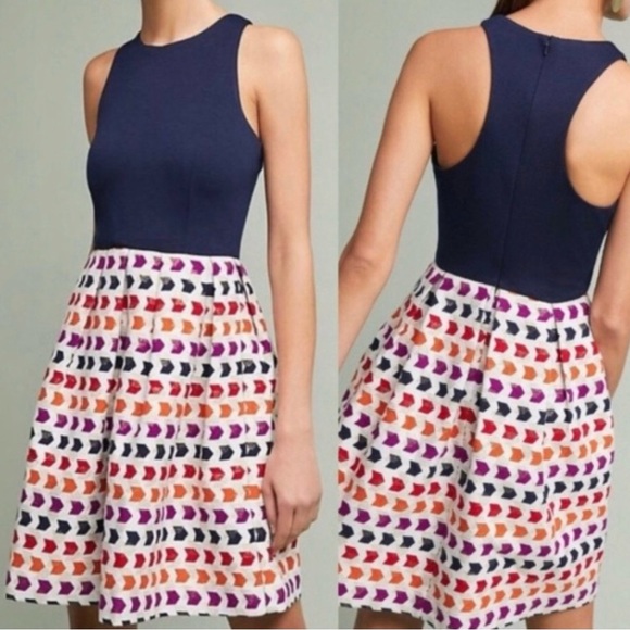 HUTCH Arrowhead Taffeta Jacquard Skirt Racerback Stretch Top Fit-n-Flare Dress - Picture 3 of 3